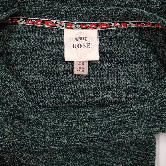 KNOX ROSE Fringed SWEATER Heathered Green French Terry: Oversized XS or Reg M - Picture 9 of 12